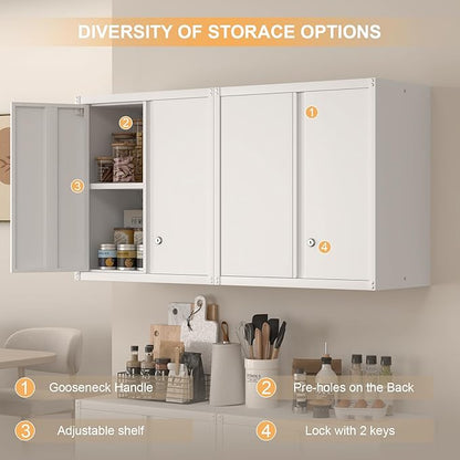 IRONFFICE Wall Cabinet,Metal Storage Cabinet with 2 Doors,Locking Wall Cabinets for Office,Home,White