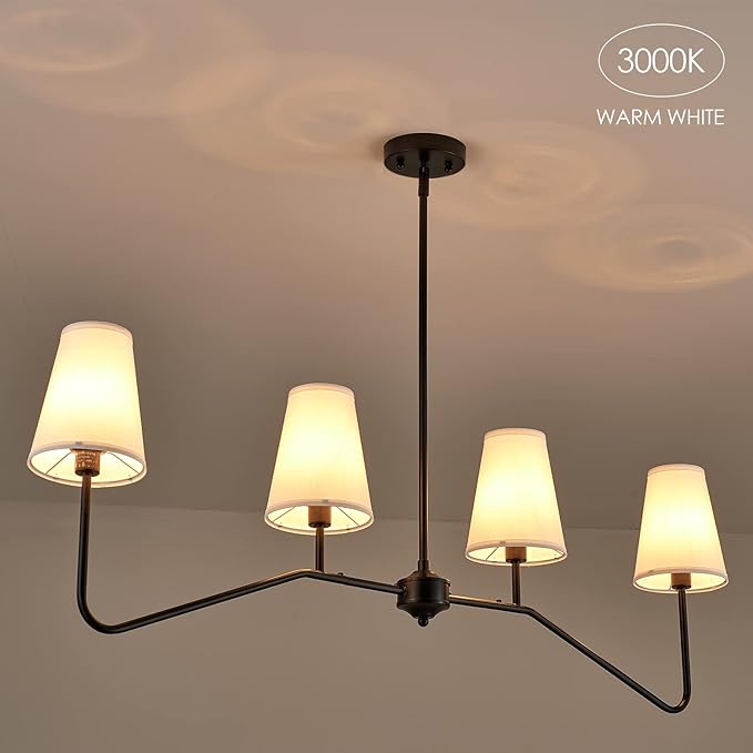 VILUXY Classic Linear Chandelier Off-White Fabric Modern Kitchen Island Pendant Lighting for Indoor, Dining Room, Living Room, Restaurant 4-Light