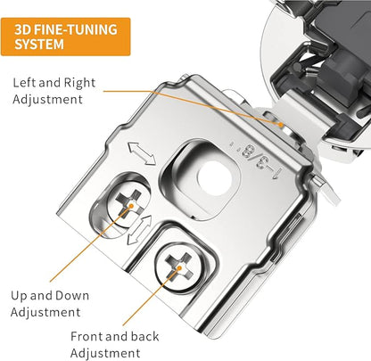 Chibery 50 Pack 1-3/8" Overlay 3D Soft Close Concealed Hinge for Face Frame Door, Smooth Slow Self Closing Hinges, Satin Nickel, Hidden 105° Open Angle Stainless Steel Hinge for Kitchen Cabinet Door