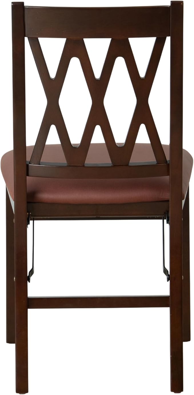 East West Furniture - PNC-MAH-26 – Plano Folding Solid Wood Dining Room Chairs with PU Leather Seat, 3-X Back Design, Set of 2, No Assembly Needed, Mahogany Wood Finish