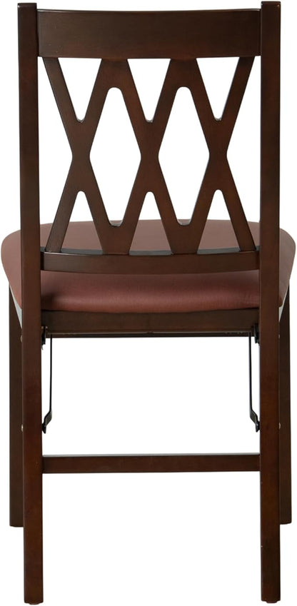 East West Furniture - PNC-MAH-26 – Plano Folding Solid Wood Dining Room Chairs with PU Leather Seat, 3-X Back Design, Set of 2, No Assembly Needed, Mahogany Wood Finish