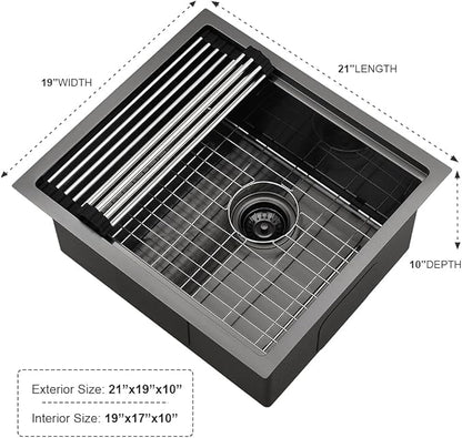 21 Inch Black Bar Sink Undermount-iAnomla 21x19 Small Kitchen Sink Black Stainless Steel Wet Bar Prep Sinks Undermount 16 Gauge Singe Bowl Deep Under Mount Rv Sinks with Cutting Board