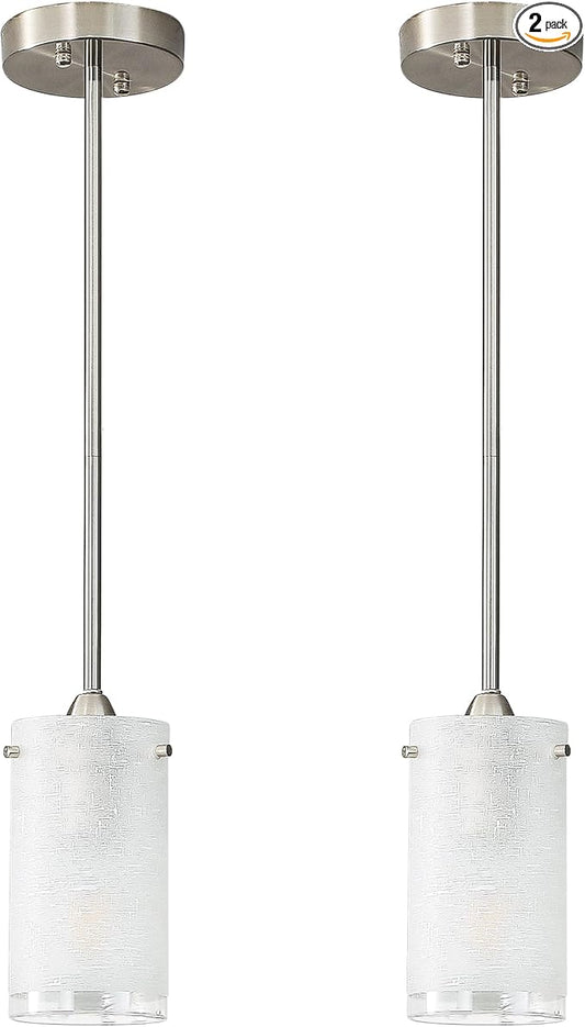 1-Light Mini Pendant Light Fixtures, Modern Chandelier Hanging Ceiling Light with White Frosted Shade, Brushed Nickel Pendant Lighting for Kitchen Bedroom Hallway, Adjustable Height, 2 Pack