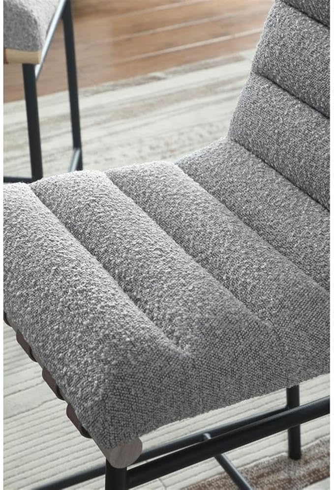 Lilola Home Lahni 18" W Gray Boucle Fabric Counter Height Chair – Contemporary Upholstered Bar Stool with Cognac PU Leather Detail and Fully Assembled Design for Kitchen Dining Room