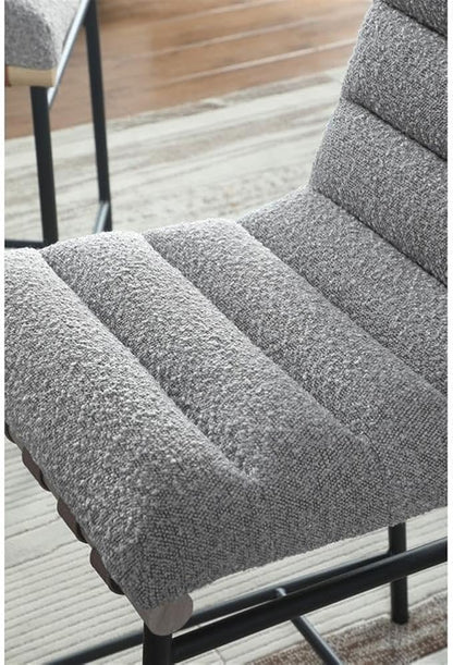 Lilola Home Lahni 18" W Gray Boucle Fabric Counter Height Chair – Contemporary Upholstered Bar Stool with Cognac PU Leather Detail and Fully Assembled Design for Kitchen Dining Room
