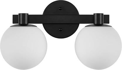 JONATHAN Y 15.25" Black/White Modern Globe LED Vanity Wall Sconce Light, White Frosted Glass Shade, Mid-Century Art Deco Wall Lamp for Bathroom, Kitchen, Hallway (JYL3541B)