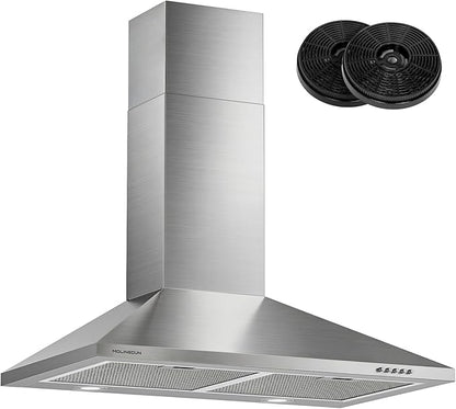 Range Hood 30 inch, 450 CFM Wall Mount Kitchen Hood in Stainless Steel with LED Lighting, 3 Speed Exhaust Fan, Ducted/Ductless Convertible (Charcoal Filters Included)