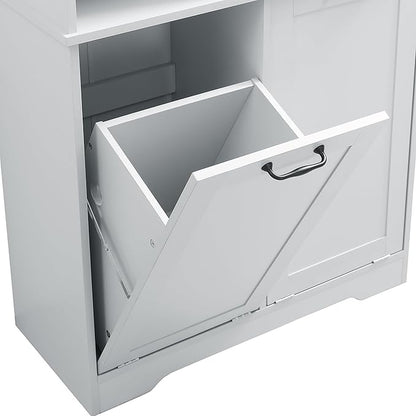 68" Tall Bathroom Storage Cabinet with One Door and Two Laundry Hampers for Home Display Organizer, Adjustable Shelf, Gray
