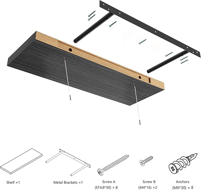 Wall Shelf Set of 1,Dark Wood Floating Shelves 24 in W x 10 in D x 1 in H, Wooden Floating Wall Shelf with Invisible Brackets for Living Room/Bedroom/Bathroom/Kitchen Storage and Decor