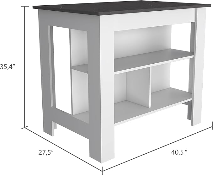 GOWE Cala Kitchen Island, Four Legs, Three Shelves -White/Onyx