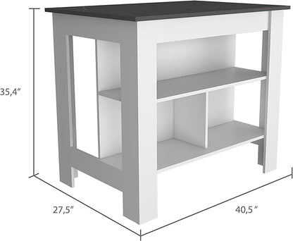 GOWE Cala Kitchen Island, Four Legs, Three Shelves -White/Onyx