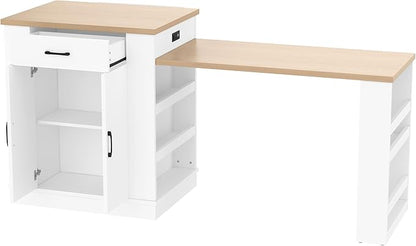 Modern Dining Table Extendable Expandable Kitchen Island Console with Drawers Cabinet Shelving Wood Counter Living Room Decor Luxury,White-MDF