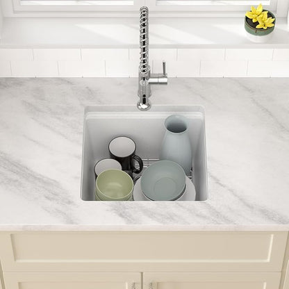 Dcolora 18 In. Undermount Granite Composite Bar Sink Single Bowl Workstation, White Quartz Kitchen Sink, 18" x 18" x 10" #DC-GU0001WS