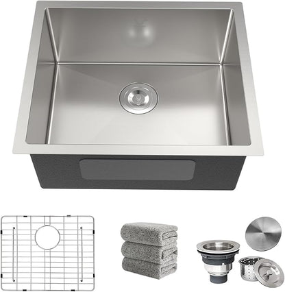 21 Inch Undermount Kitchen Sink 16 Gauge Stainless Steel Single Bowl Small Kitchen Sinks with Accessories RV Bar Prep Sink 21"x18"x9"