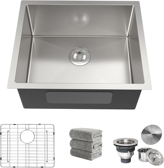 21 Inch Undermount Kitchen Sink 16 Gauge Stainless Steel Single Bowl Small Kitchen Sinks with Accessories RV Bar Prep Sink 21"x18"x9"