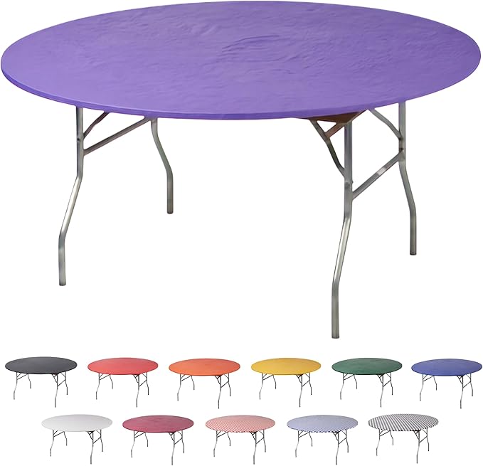 Kwik-Covers 10 Pack of Round Plastic Table Covers - 60" or 72" Round - Indoor or Outdoor Fitted Covers (Tables NOT Included) (Purple, 72" Round)