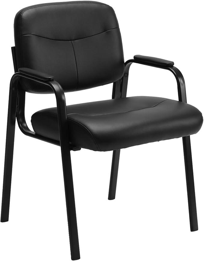 OLIXIS Office Waiting Room Chairs Set of 2, Leather Desk Reception Guest Stationary Side Chair with Padded Arms for Home Conference Lobby Medical Clinic