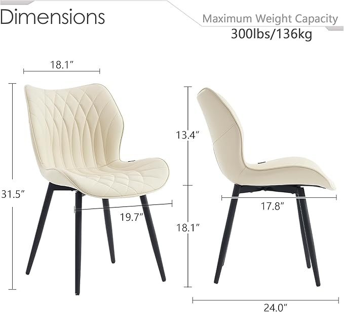 Kidol & Shellder Dining Chairs Set of 2, PU Leather Upholstered Kitchen Chairs with Back Armless, Mid Century Modern Side Chair for Dining Room, Living Room, Lounge, Restaurant, Beige