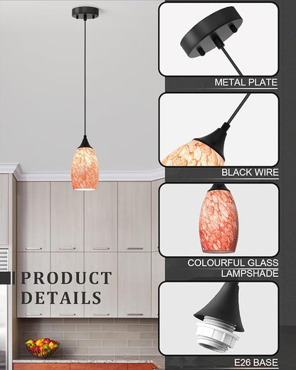 ANYLOVE Vintage Art Burgundy Pendant Lighting,1-Pack Hand Glass Hanging Light Fixture,Adjustable Cord for Kitchen,Hallway,Dining Room