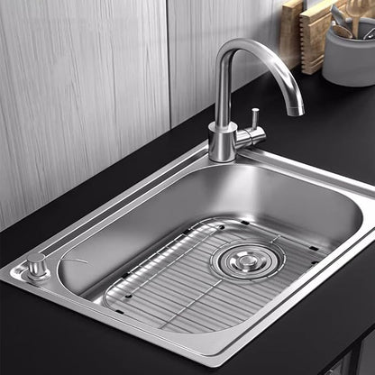 Kitchen Sink Grid 11-3/4" x 12-1/4"- Heavy Duty Kitchen Sink Protector with Built-in Strainer & Rear Drain, Non-Slip Rubber Feet & Scratch Resistant Bottom Guard