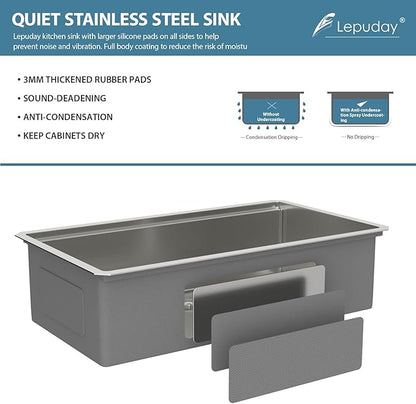 30 Undermount Kitchen Sink 30 ×19 X 9 Inch Stainless Steel Workstation Sinks 16 Gauge Single Bowl 9'' Deep Handmade Basin with Complete Accessories