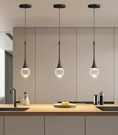 Modern Kitchen Island Pendant Lights Dimmable LED Crystal Chandelier Hanging Pendant Chandelier Black 3 Pack