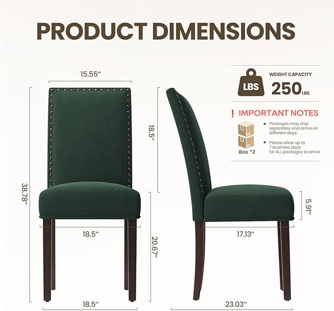 COLAMY Green Velvet Dining Chairs Set of 4 – Upholstered Kitchen & Dining Room Chairs with Nailhead Trim, Soft High-Density Cushion and Solid Wood Legs for Dining Room, Kitchen, Living Room