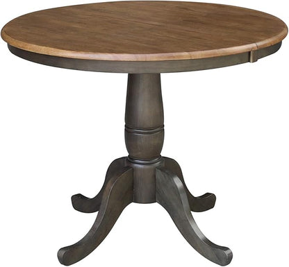 IC INTERNATIONAL CONCEPTS 36" Round Wood Dining Table with 12" Leaf in Hickory/Washed Coal