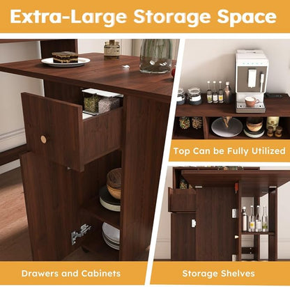 Wall-Mounted Folding Dining Set, Smart Sideboard with Power Outlet & Storage, 3-Mode Expandable Table for6 People, Space-Saving Solution for Small Apartments