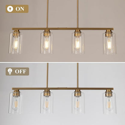Mecgirn Island Light for Kitchen, Brushed Brass Dining Room Light Fixture Over Table, 4-Light Linear Chandelier Pendant Lighting for Dining Table Kitchen Island Living Room