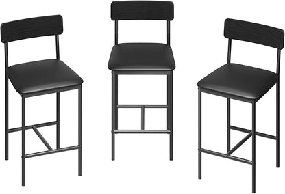 TrailBlaze Bar Stools Set of 2, 25.5'' Counter Height Upholstered Chairs with Backrest & Footrest, Modern PU Leather Barstools - Kitchen Island, Dining Room, Breakfast Bar - Easy Assembly - Black