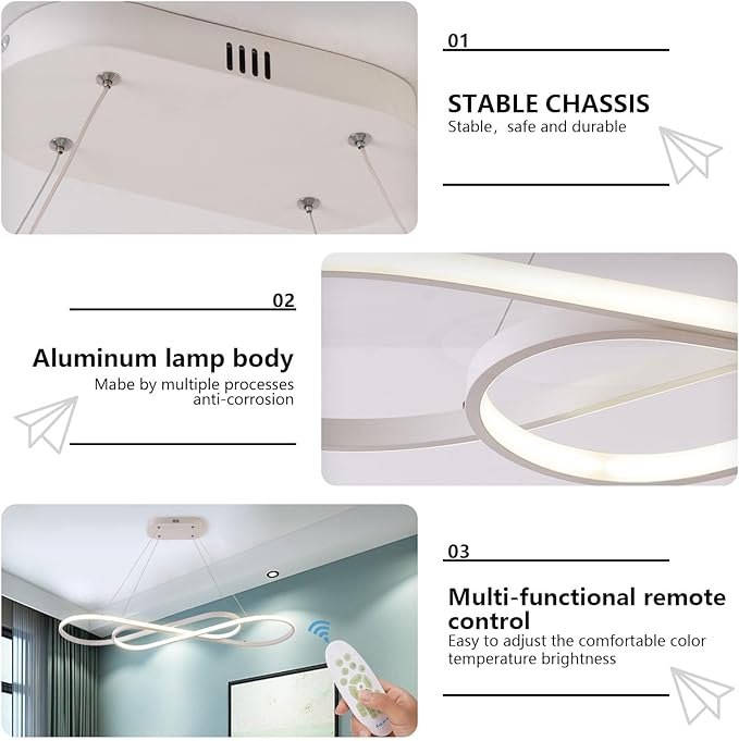 Led Pendant Light for Kitchen Island Lighting Modern Chandelier for Dining Room Light Fixture Dimmable with Remote Control 3000K-6500K Color Changing