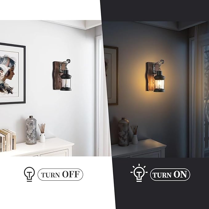 Rustic Wall Sconces Farmhouse Wood Wall Light Fixtures Retro Industrial Wall Lamp for Stairway Hallway Dining Room Loft Indoor Areas