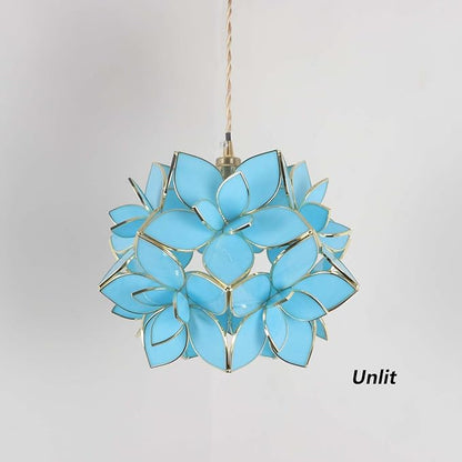 Bieye L11027 Petals Tiffany Style Stained Glass Ceiling Pendant Light for Home Decoration (Sky Blue, 12" Rose Lily)