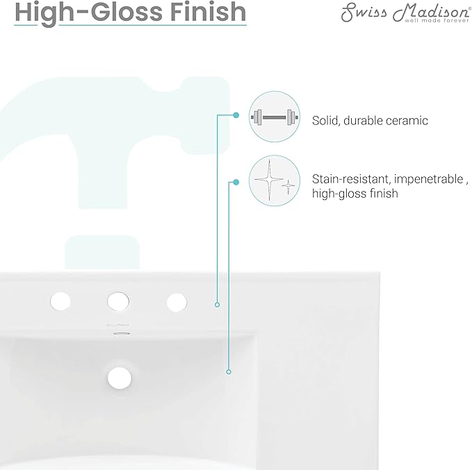 36" Ceramic Vanity Top with Three Faucet Holes