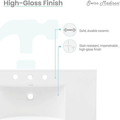 36" Ceramic Vanity Top with Three Faucet Holes