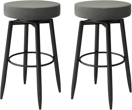 Set of 2 s, PU Leather Backless Chairs with Black Metal Legs, Chairs for Kitchen Island, Dining Room, Living Room, Restaurant,Grey-Sitting Height 75cm