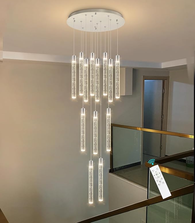 13-Light Long Large Modern Led Crystal Chandeliers Modern Spiral Chandeliers High Ceilings Chandelier for Staircase Foyer Chrome