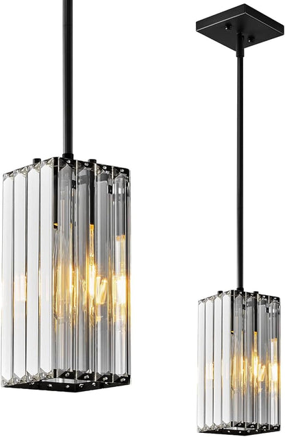 Modern Pendant Light Black Rectangle Pendant Lighting Mini Crystal Chandeliers Adjustable Pendant Light Fixture for Kitchen Island Dinning Room Living Room Corridor Bedroom(Black 1-Pack)