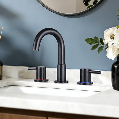 FGKQ Oil Rubbed Bronze Bathroom Faucet for Sink 3 Hole, Bathroom Sink Faucet with Pop Up Drain, 8 Inch Widespread Vanity Faucet 3 Hole, 360° Swivel Two Handle with Supply Lines