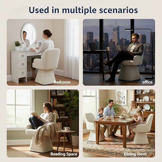 KISLOT Swivel Dining Chair Set of 1, Mid Century Modern Chair Fabric Upholstered Armchair with Armrest & Ergonomic Backrest for Dining Room, Kitchen, Bedroom, Living Room, Beige