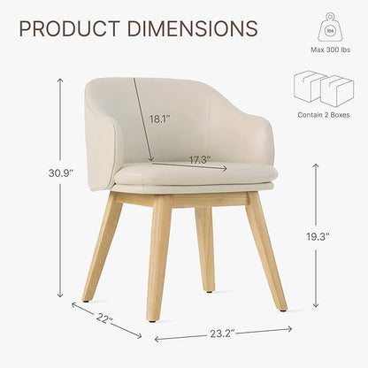 KISLOT Wooden Dining Chairs Set of 4, Faux Leather Upholstered Modern Dining Room Chairs with Barrel Backrest & Double-Layer Thick Cushion for Living Room, Restaurant, Kitchen and Café, Beige, 2 Boxs