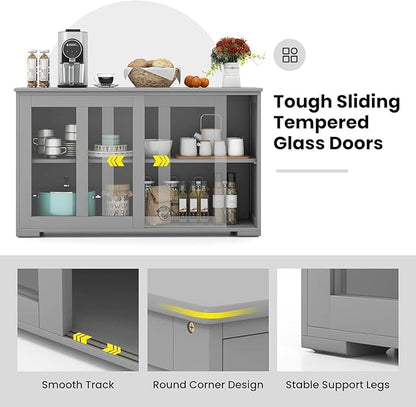 NAFORT Wooden Buffet Cabinet Sideboard with Sliding Doors, Kitchen Storage Console Table, Accent Coffee Bar with Adjustable Shelf for Living Room, Dining Room, Entryway (Gray)