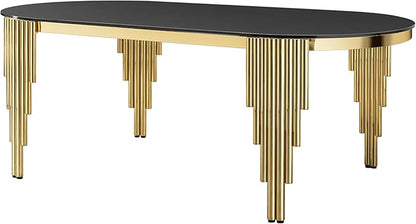 70" Oval Glass Dining Table for 6,Luxury Elegant Kitchen Table with Black Tempered Glass Table Top and Golden Stainless Steel Base,Modern Gold Dining Room Table