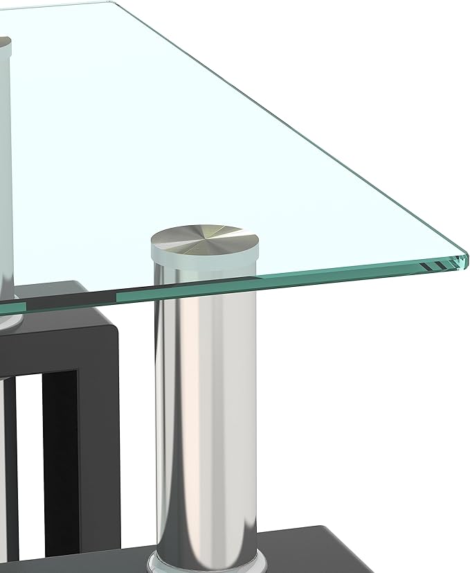 Glass End Table, Glass Side Table with Tempered Glass Top & Metal Legs, Living Room Table Modern Square Tea Table Side Tables 2-Layer for Living Room Bedroom
