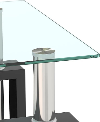Glass End Table, Glass Side Table with Tempered Glass Top & Metal Legs, Living Room Table Modern Square Tea Table Side Tables 2-Layer for Living Room Bedroom