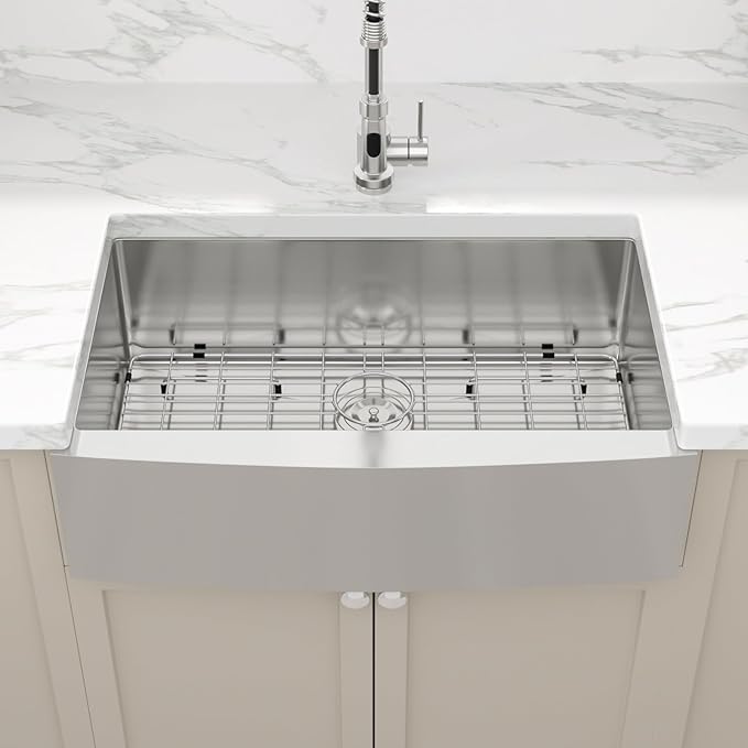 Sarlai 33 Farmhouse Sink Stainless Steel - 33x21 Inch Kitchen Sink Apron Front Stainless Steel 16 Gauge Single Bowl Kitchen Farm Sinks Basin