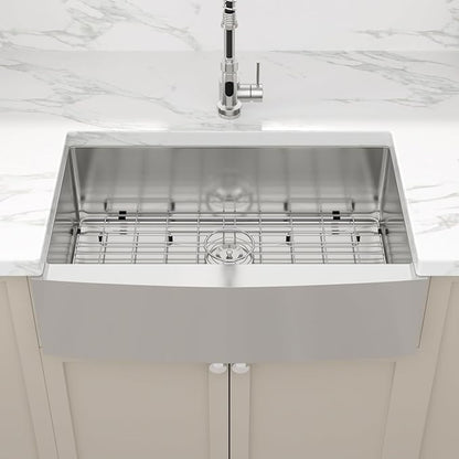 Sarlai 33 Farmhouse Sink Stainless Steel - 33x21 Inch Kitchen Sink Apron Front Stainless Steel 16 Gauge Single Bowl Kitchen Farm Sinks Basin
