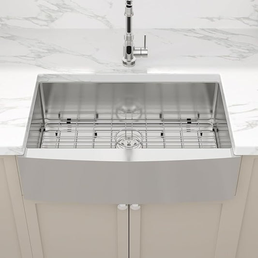 Sarlai 33 Farmhouse Sink Stainless Steel - 33x21 Inch Kitchen Sink Apron Front Stainless Steel 16 Gauge Single Bowl Kitchen Farm Sinks Basin