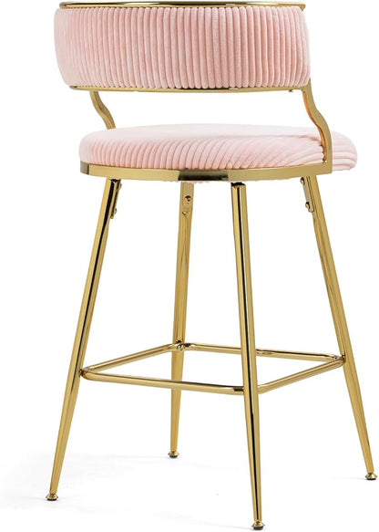 Modern Dining Chairs,Elegant American Design,26-Inch Counter Height Bar Stools Set of 2, Upholstered Kitchen Island with High Back, Swivel Solid Wood Frame and Metal Legs for Room, Home,Pink-Corduroy-